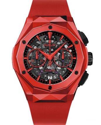 The red ceramic timepiece is bright and eye-catching.